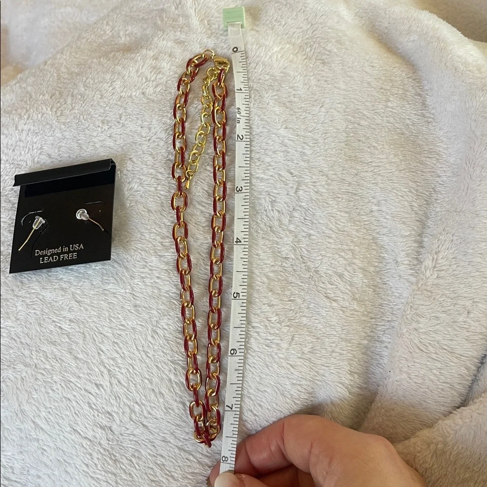 Gold and Red Chain Necklace and Earring Set nwt